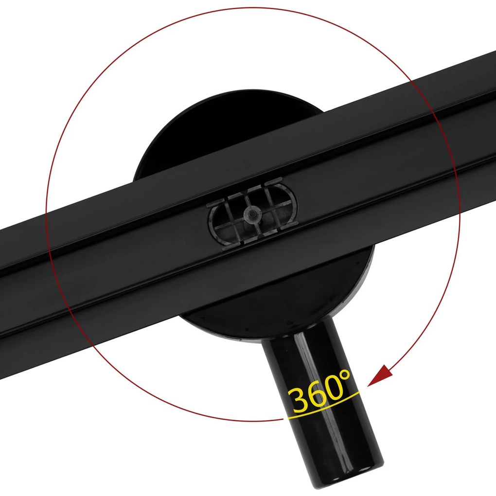 Rea Linear rozsdamentes acél lefolyó NEO SLIM BLACK PRO 70 cm 360°-os szifonnal, fekete, REA-G8901