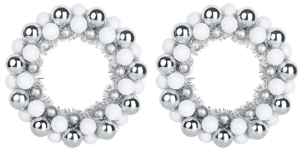 Karácsonyi labda koszorúk 2 pcs Fehér és Ezüst 33 x 33 x 7 cm