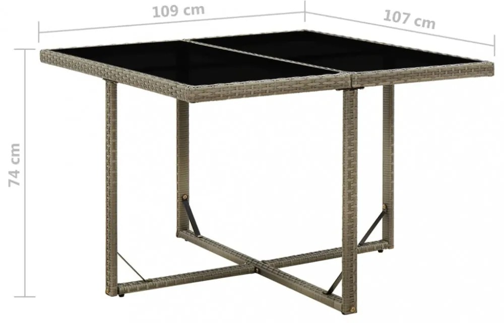 szürke polyrattan és üveg kerti asztal 109 x 107 x 74 cm