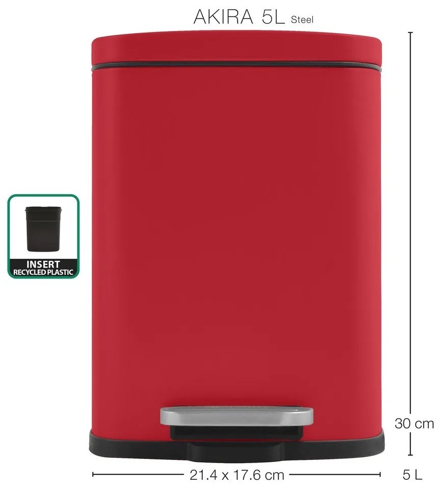 Piros acél pedálos szemetes 5 l Akira – Spirella