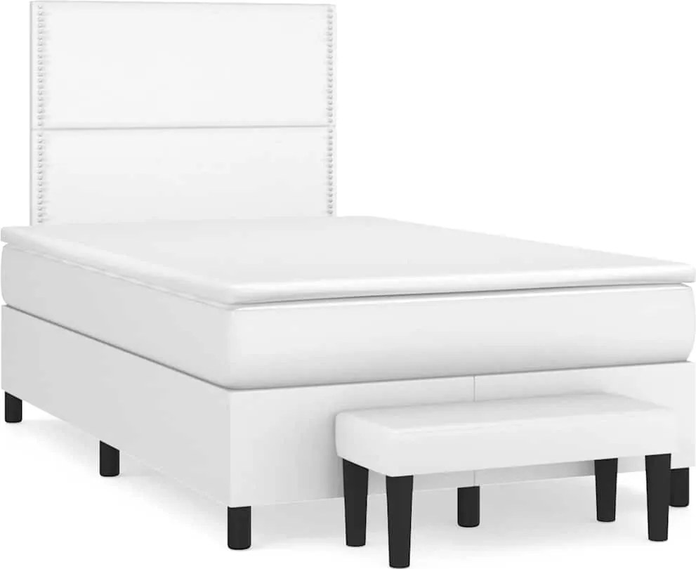 vidaXL fehér műbőr rugós ágy matraccal 120x190 cm