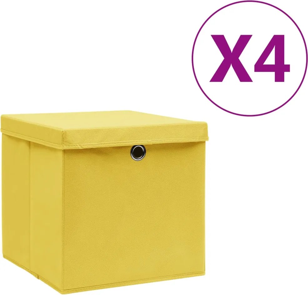vidaXL 4 db sárga fedeles tárolódoboz 28 x 28 x 28 cm