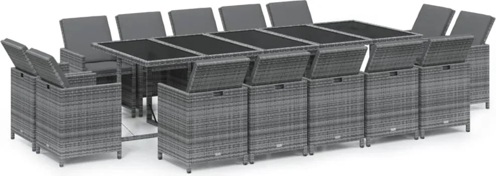 vidaXL 15 részes szürke polirattan kerti étkezőgarnitúra párnákkal