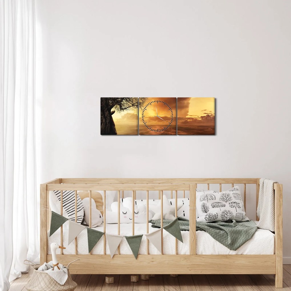Narancssárga felhők képe (órával) (90x30 cm)