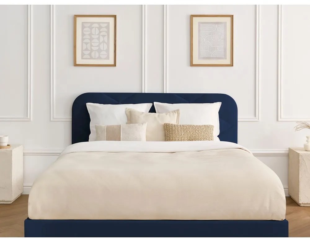 Sötétkék kárpitozott franciaágy ágyráccsal 180x200 cm Prune – Bobochic Paris