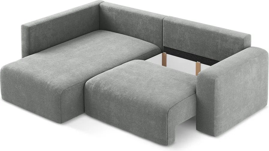 Szürke zsenília kinyitható-tárolóhelyes sarokkanapé (bal oldali-L alakú) Kona – Makamii