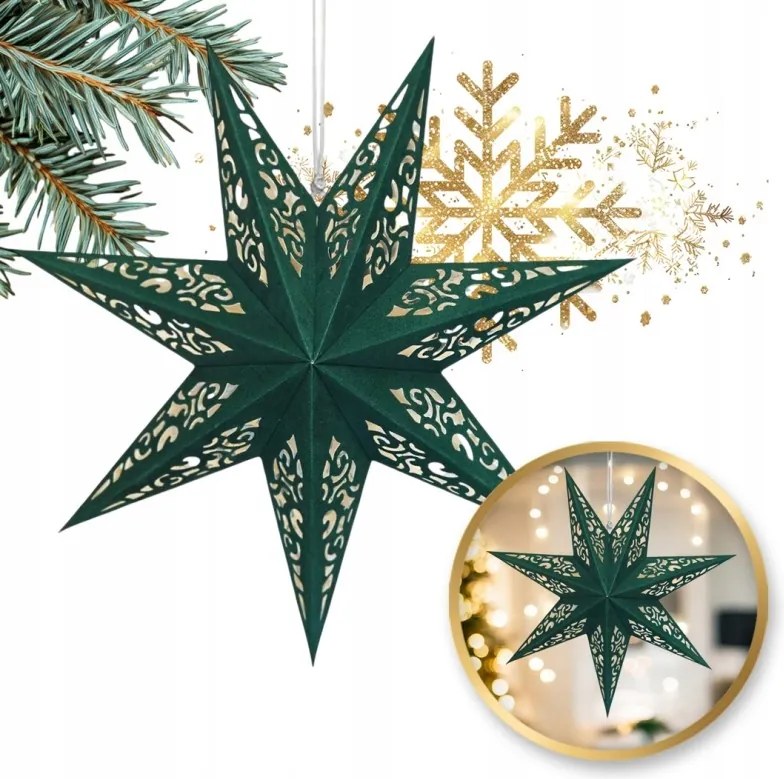 Nagy Papír Csillag Karácsonyi Áttört Üveg Zöld 60CM Ólomüveg 3D