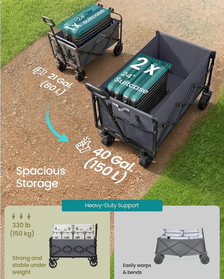 SONGMICS összecsukható kempingkocsi, 150 l / 150 kg, szürke