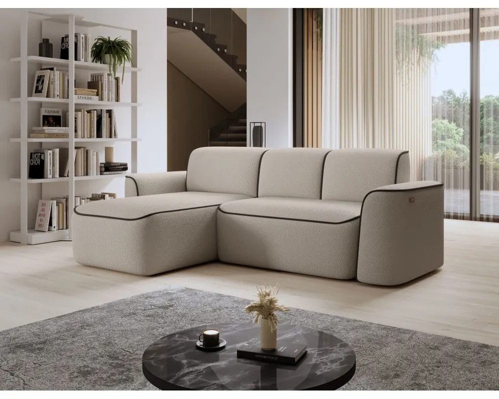 Bézs buklé sarokkanapé (bal oldali-heverő résszel) Ume – ELTAP