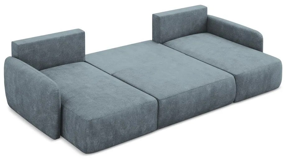 Szürkéskék zsenília kinyitható-tárolóhelyes sarokkanapé (U alakú) Lilo – Makamii