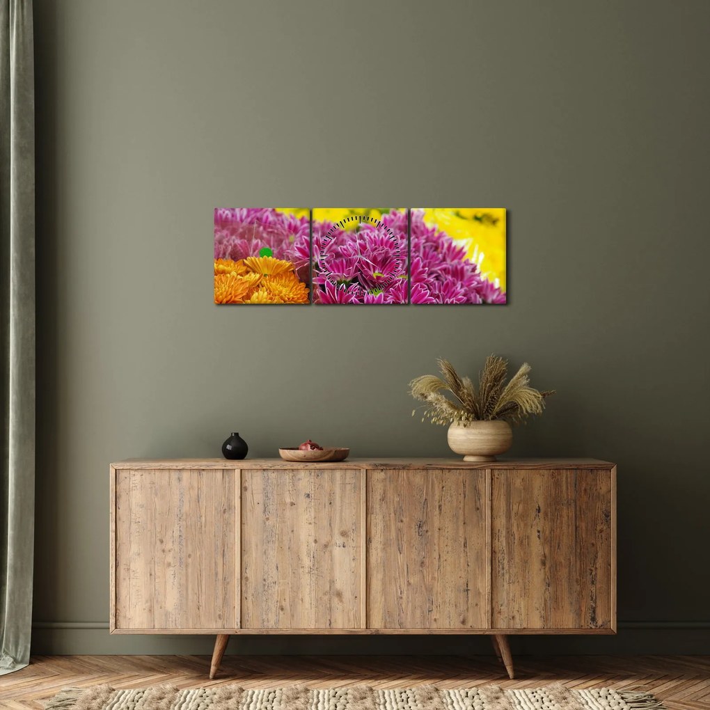 Rózsaszín virág képe (órával) (90x30 cm)