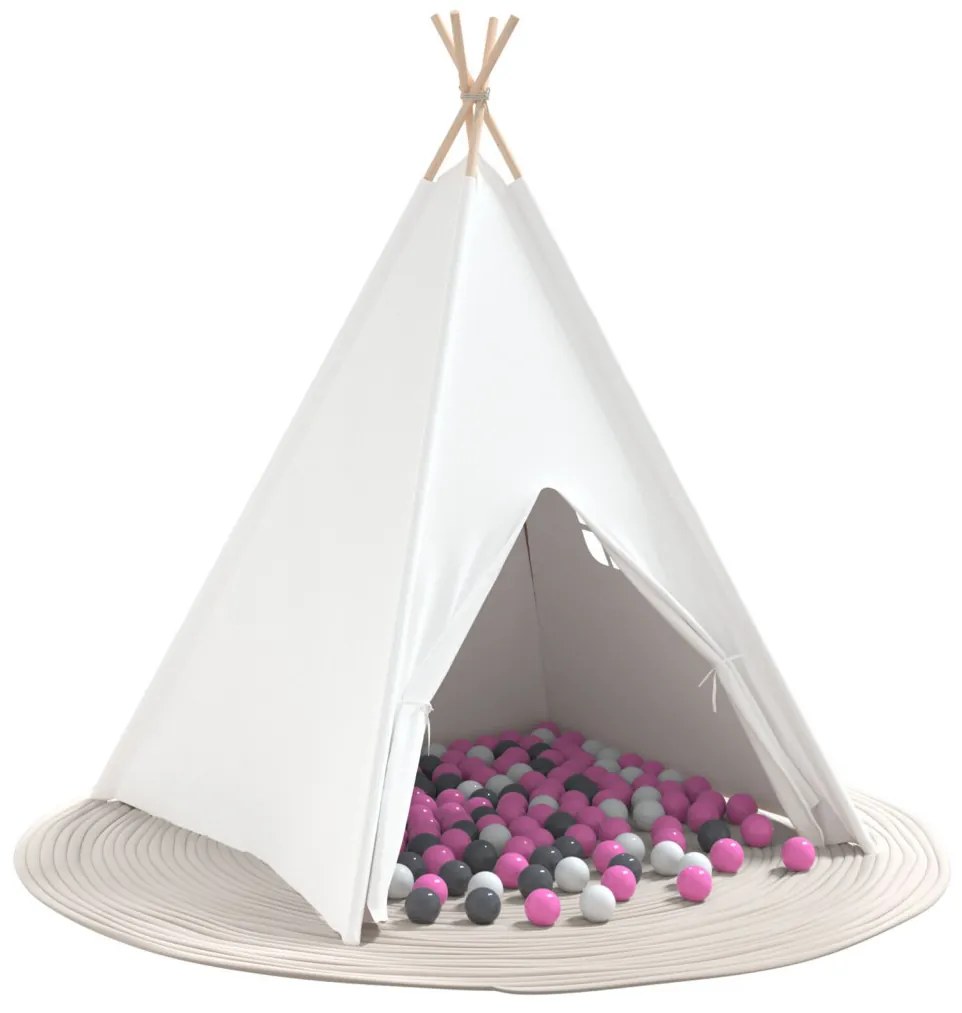 Gyermek Teepee Sátor Táskával Barackszínű & Játéklabdákkal Fehér