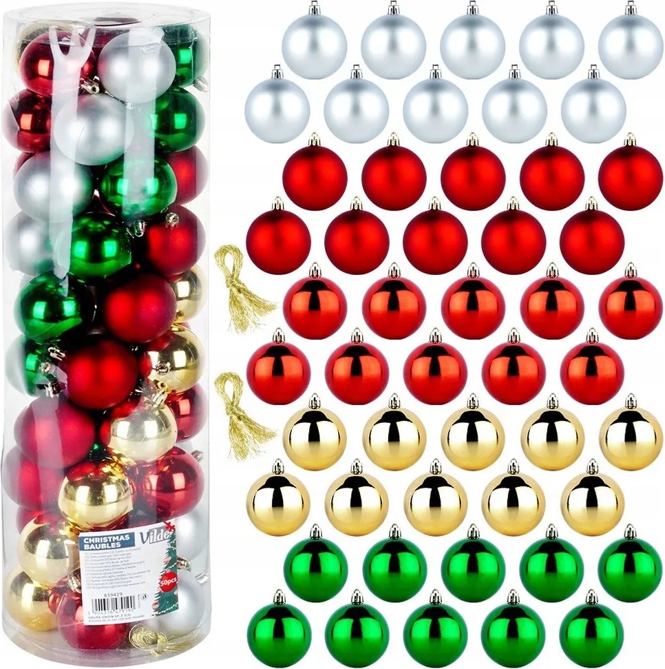 Karácsonyfadísz Törhetetlen Szett Színes Karácsonyfadísz 6CM 50 Db