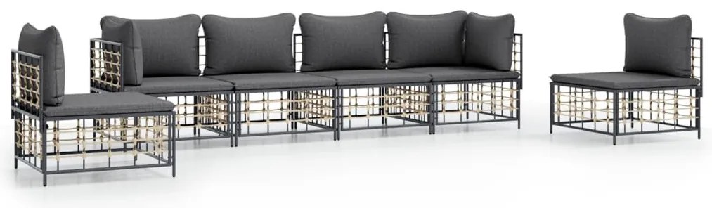 6 részes antracitszürke polyrattan kerti ülőgarnitúra párnákkal