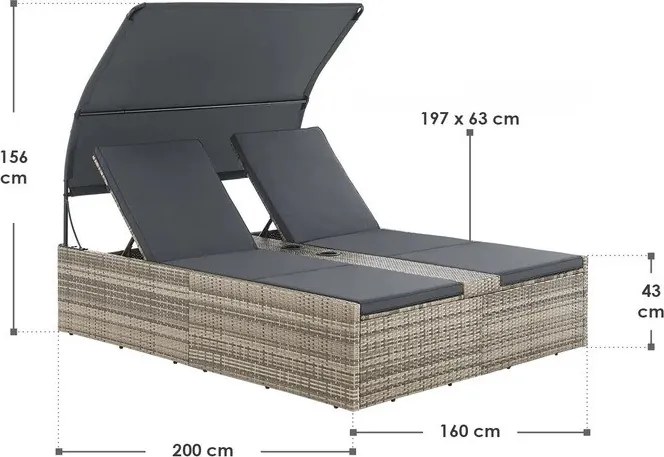 Juskys Syros kerti rattan ágy - szürke