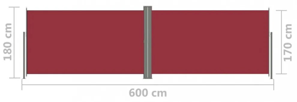 piros behúzható oldalsó napellenző 180 x 600 cm