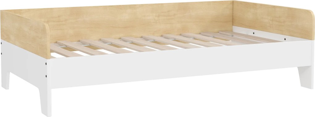 AIYAPLAY Gyerekágy 3 Éves Kor Felett 140x70 cm Fából Készült Gyerekágy 80 kg Teherbírású Fehér és Natur | Aosom