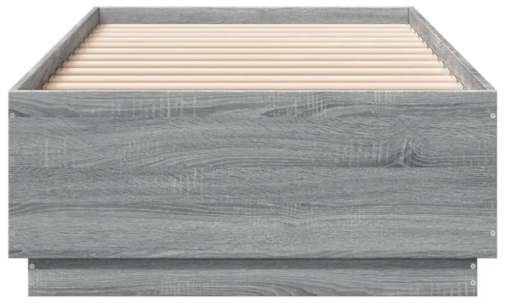 szürke sonoma színű szerelt fa ágykeret LED-del 90 x 200 cm