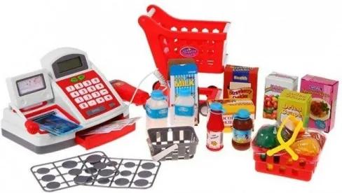 Bevásárlókosár pénztárgéppel Inlea4Fun Cash Shop - Piros
