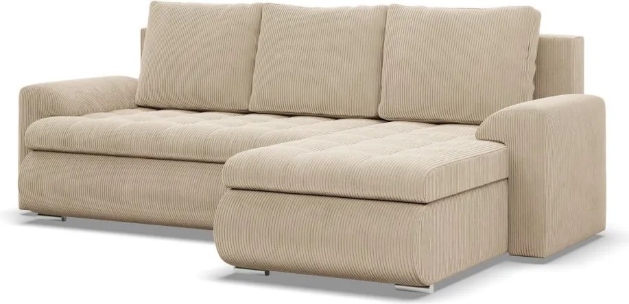 Tokio sarokkanapé, 2 ágyneműtartóval, kordbársony, jobboldali, bézs