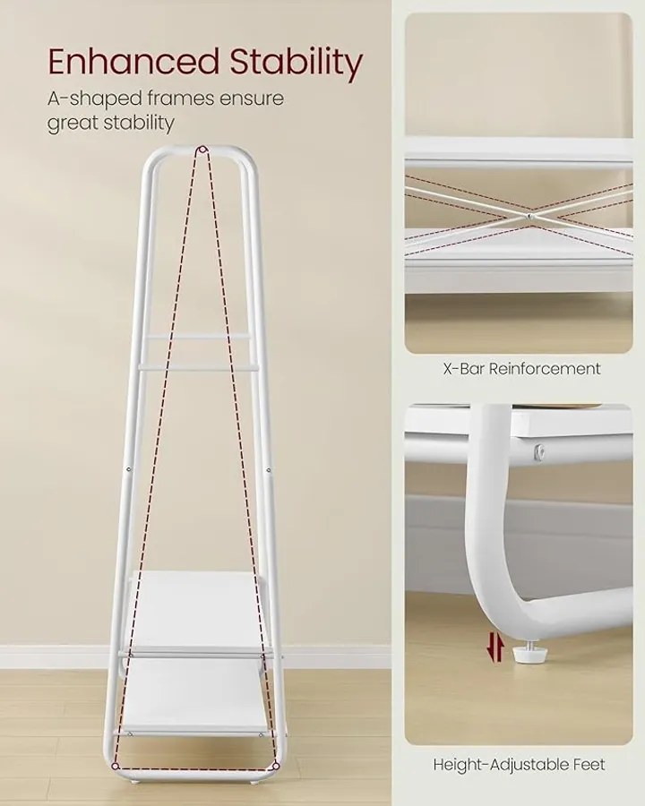 Acélvázas ruhafogas állvány, 45 x 100 x 160 cm, fehér