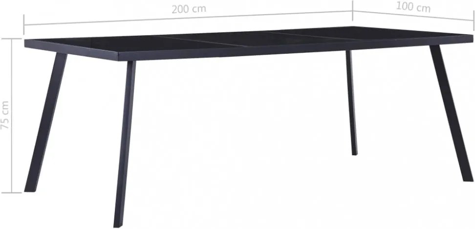 fekete edzett üveg étkezőasztal 200 x 100 x 75 cm