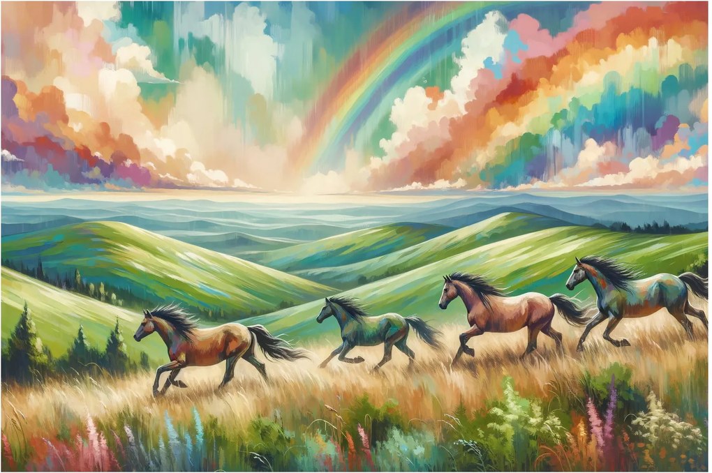 Kép – Vágtázó lovak a tájban (90x60 cm)