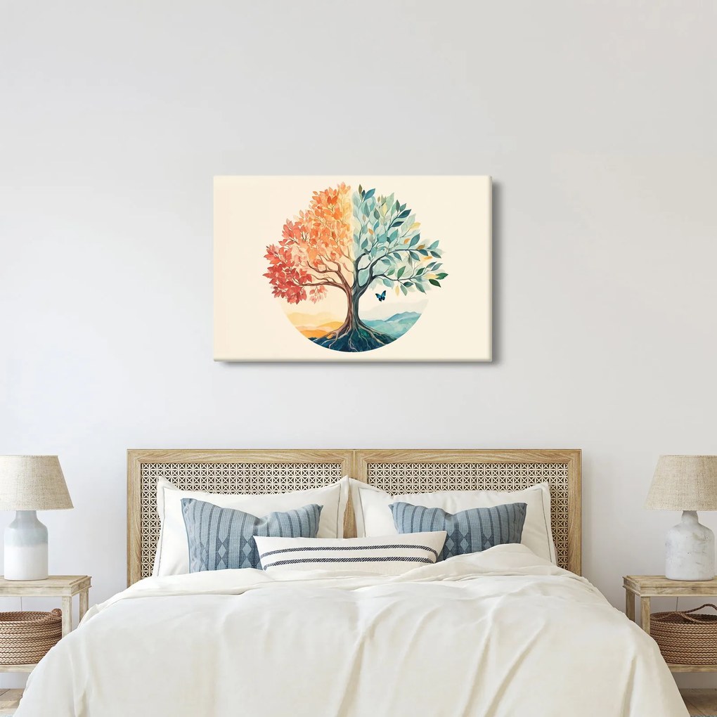 Kép – Duális fa pillangóval (90x60 cm)