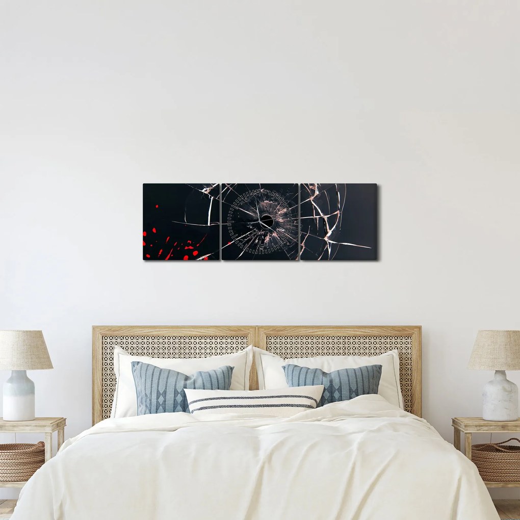 Absztrakt kép - törött üveg (órával) (90x30 cm)