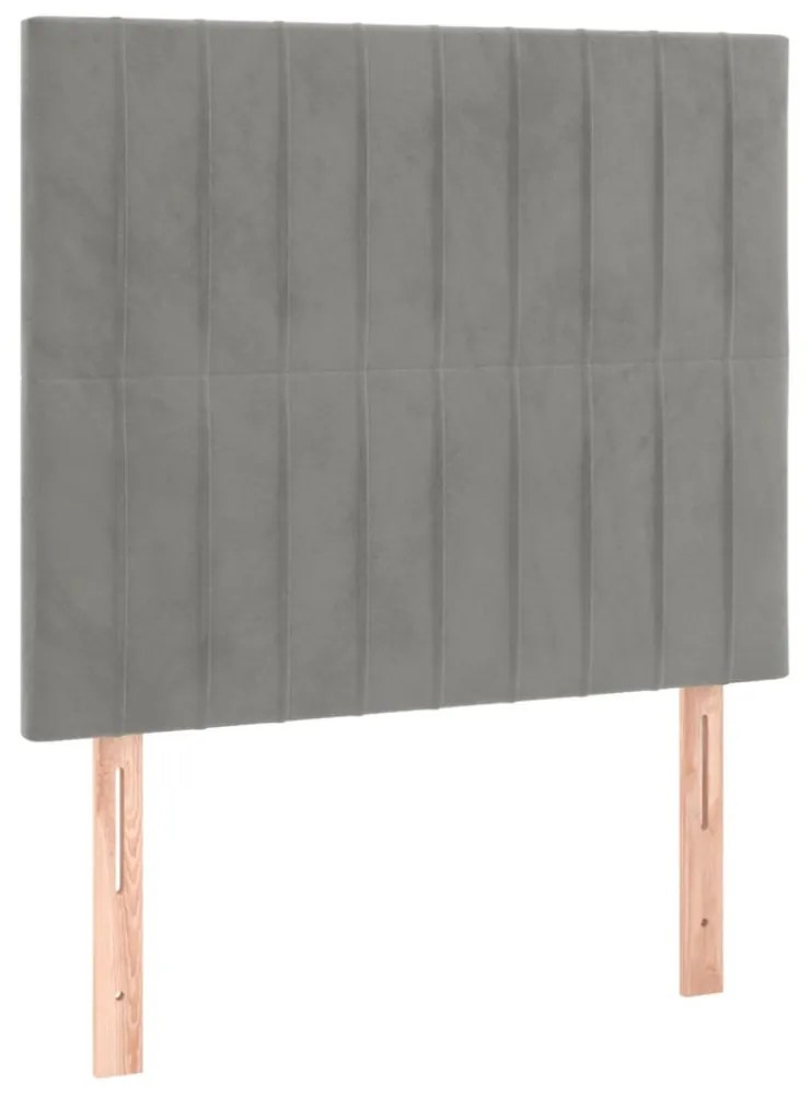 világosszürke bársony rugós és LED-es ágy matraccal 90x200 cm
