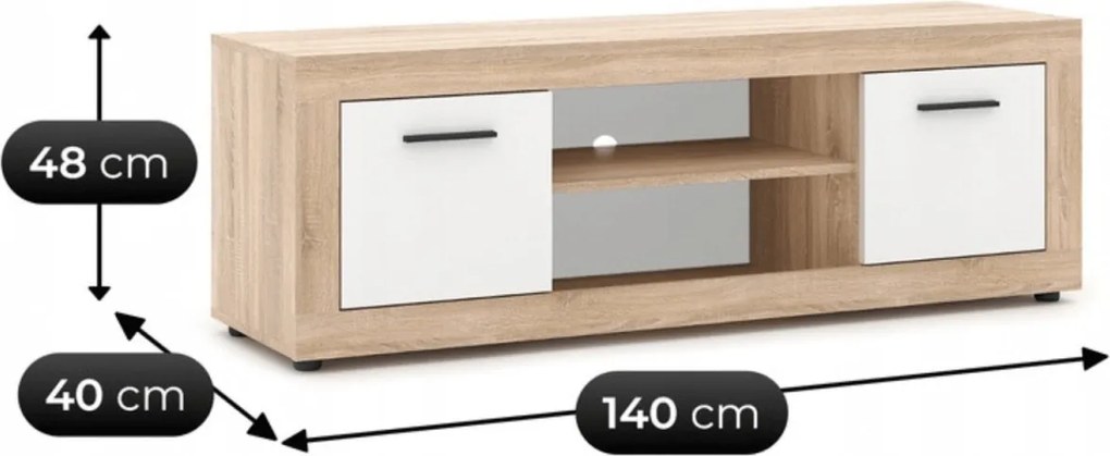 BLAGO TV-állvány 140 cm sonoma tölgy/fehér
