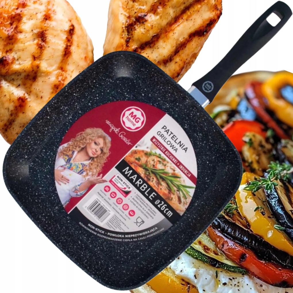 Grill Serpenyő Szögletes Tapadásmentes Márvány 26CM Mg Home Marble