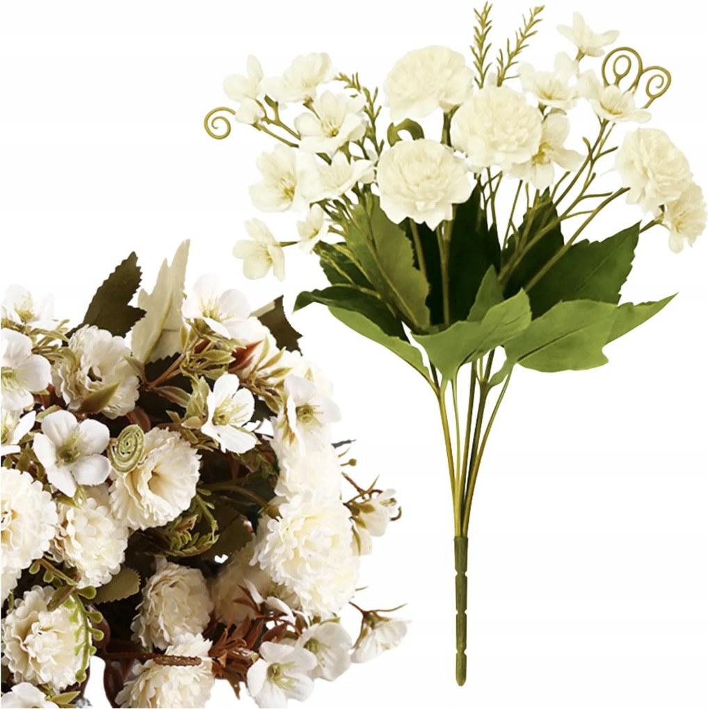 Szegfűcsokor Fehér Levelekkel Művirág Csokor Váza 30cm