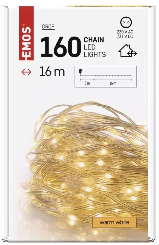 LED karácsonyi drop fényfüzér, 16 m, kültéri és beltéri, meleg fehér, időzítő