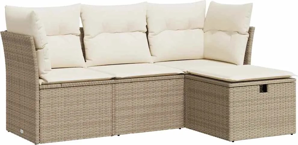 vidaXL 4 részes bézs polyrattan kerti ülőgarnitúra párnákkal