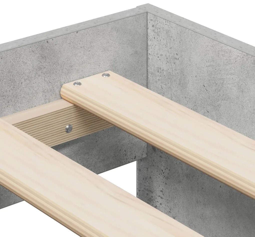 Ágykeret tárolóval tárolóval Beton szürke 75 x 190 cm Faanyag