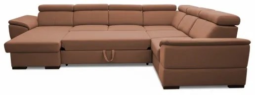 Ággyá alakítható ülőgarnitúra GRANADA, univerzális U-alakú sarokkal és tárolóhellyel, barna