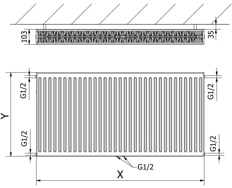 Mexen CC22 panelradiátor 300 x 3000mm alsó középső csatlakozás 2799W fekete W6C22-030-300-70