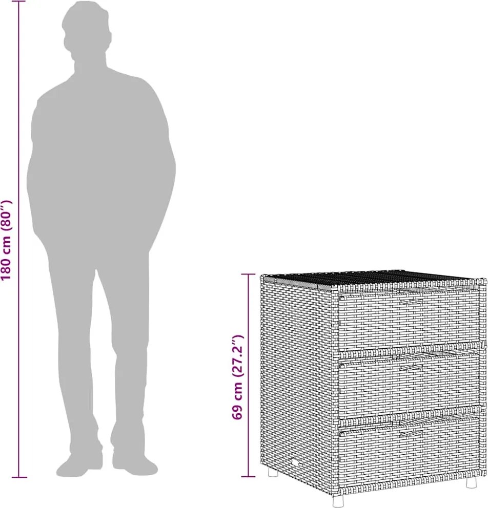 vidaXL bézs polyrattan kerti tárolószekrény 55 x 59 x 69 cm