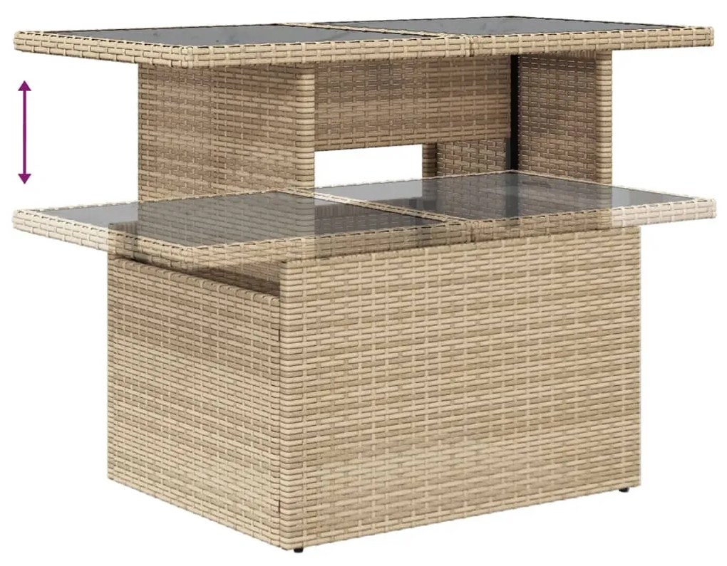 bézs polyrattan üveglapos kerti asztal 100 x 55 x 73 cm