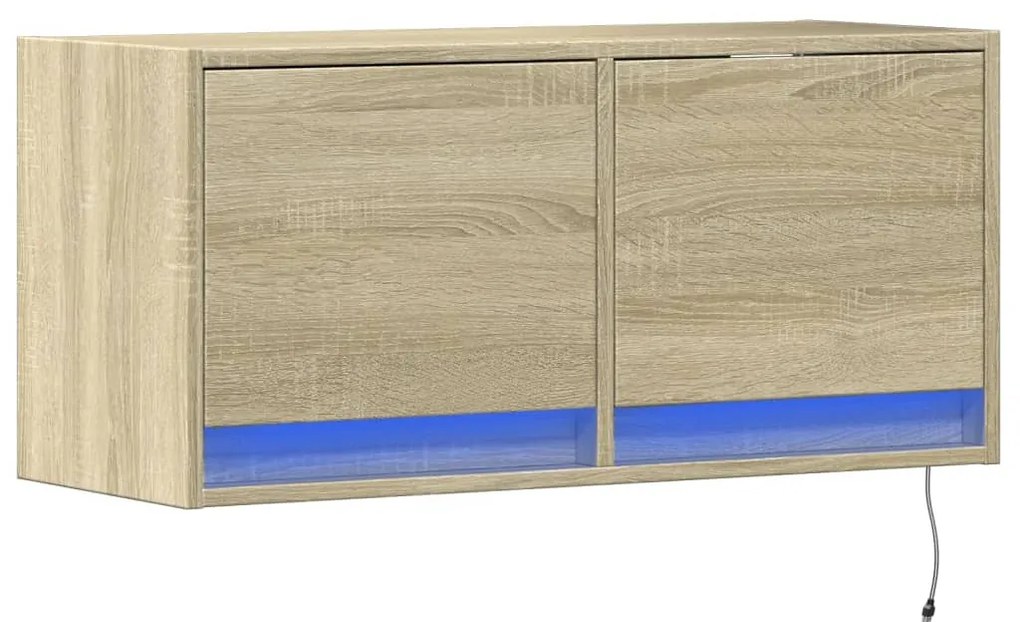sonoma tölgy színű fali TV-szekrény LED-ekkel 80x31x35 cm