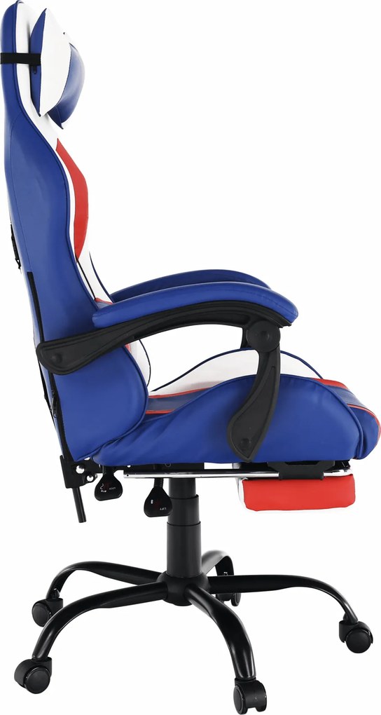 Irodai/gamer szék, kék/piros/fehér, CAPTAIN NEW