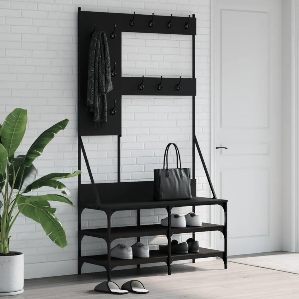 fekete ruhafogas cipőpolccal 100x40x184 cm