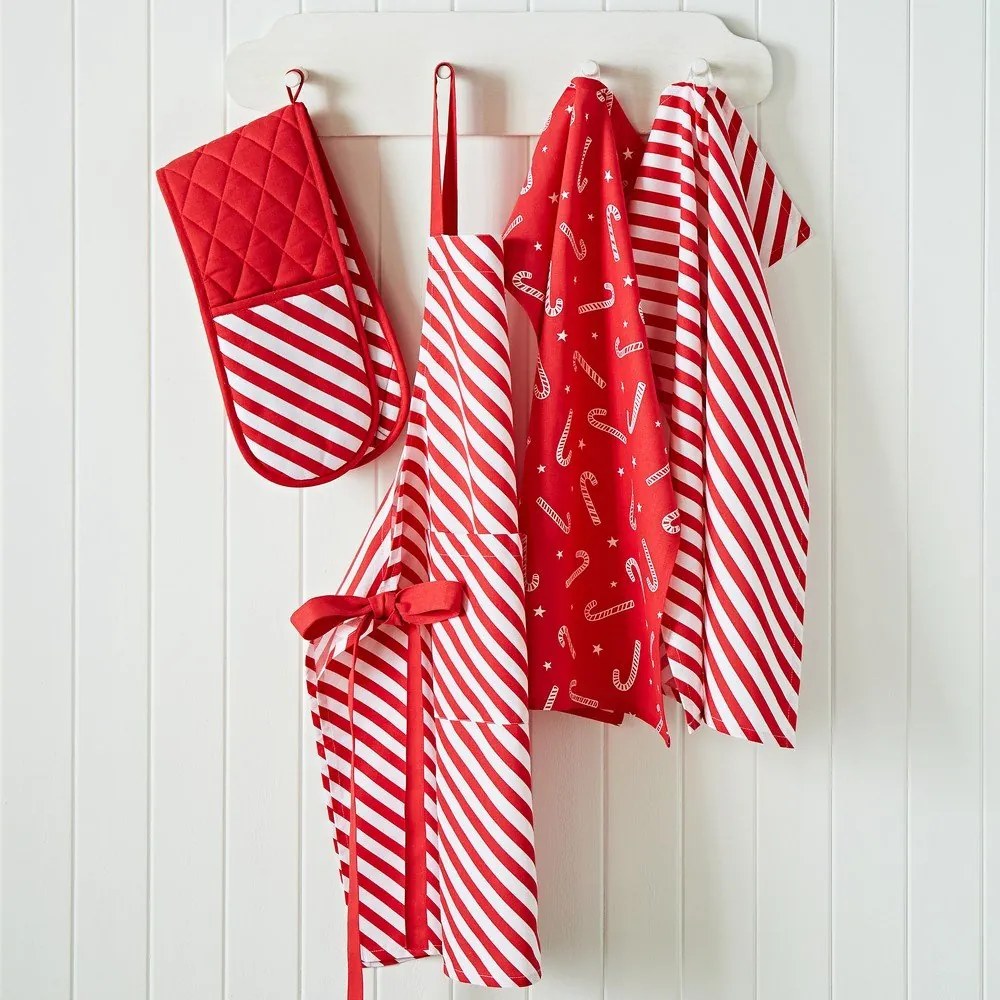 Pamut konyharuha szett karácsonyi mintával, 4 db-os 50x70 cm Candy Cane – Catherine Lansfield