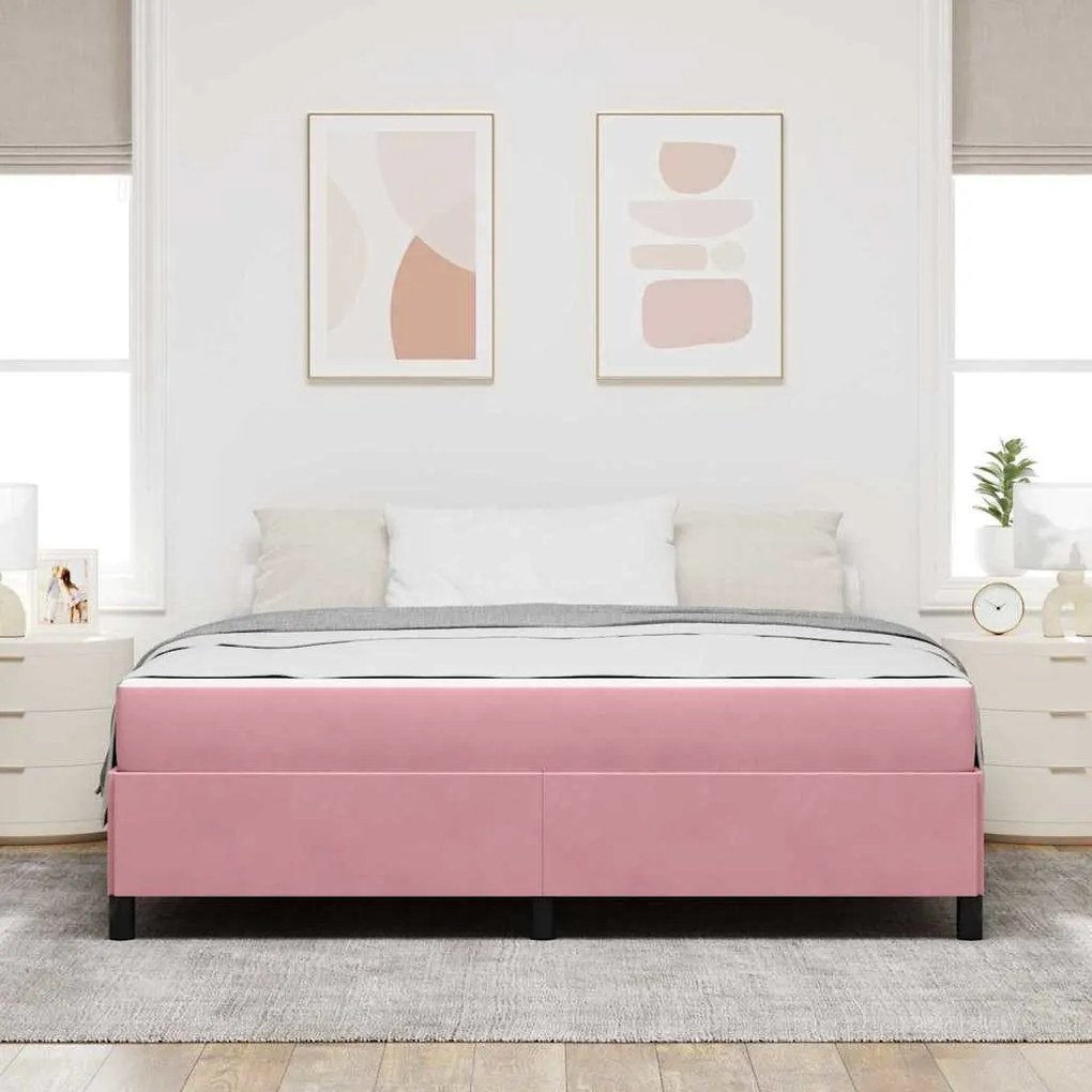 Ágykeret matracmal Rózsaszín és fehér 180 x 200 cm Bársony
