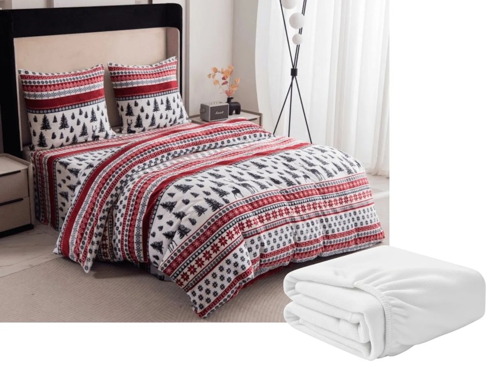 2 db mikroplüss ágyneműhuzat TWINKLE CHRISTMAS színes + mikroplüss lepedő SOFT 180x200 cm fehér, franciaágyhoz