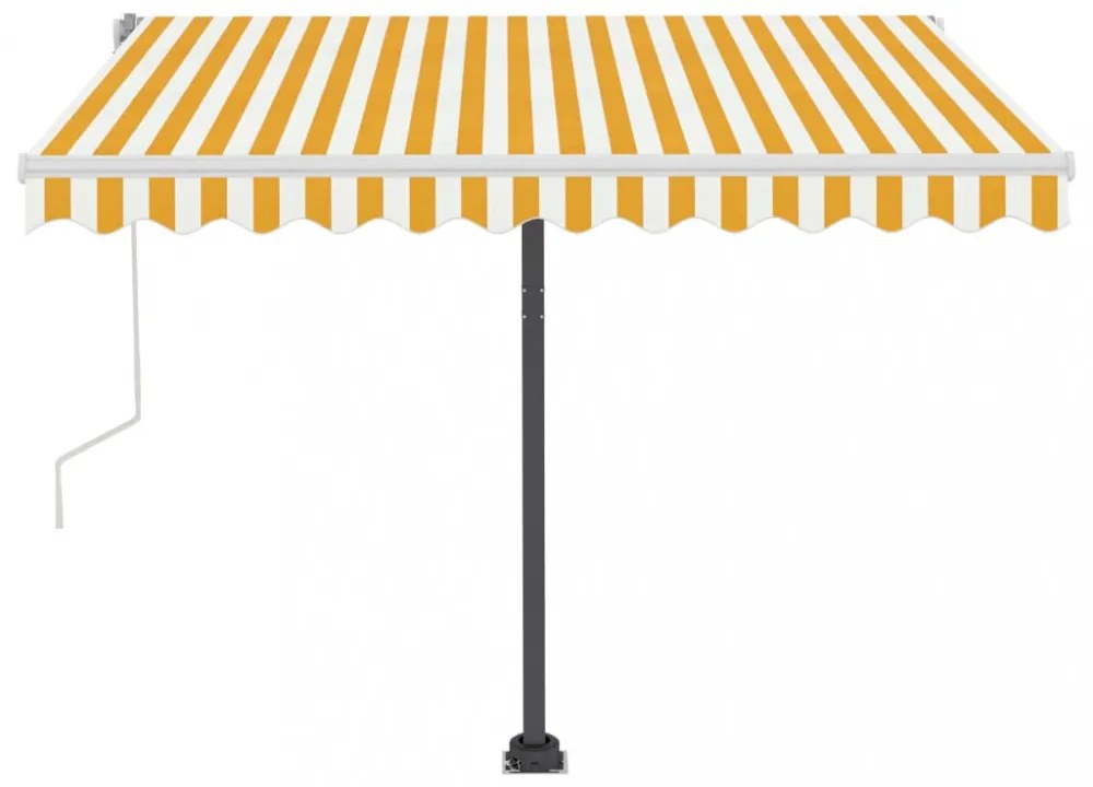 sárga és fehér kézzel kihúzható LED-es napellenző 350 x 250 cm