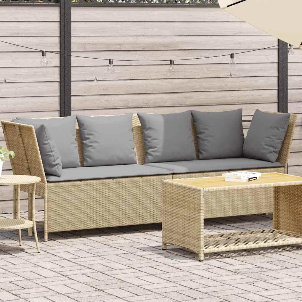 Bézs polyrattan kerti kanapé párnával