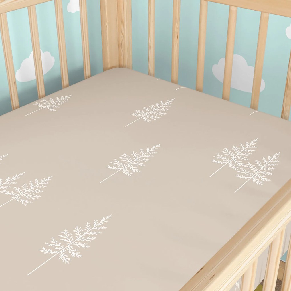 Goldea gyermek gumis pamut lepedő kiságyba - északi fenyők 70 x 140 cm