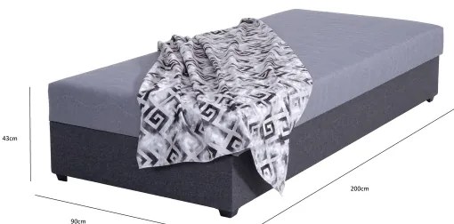 Kárpitozott heverő JACOB XL, tárolóval, teherbírás 130 kg, 90x200 cm, szürke